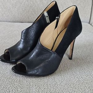 Milana Black Leather Peep Toe Made In Italy Heels - Size 39
